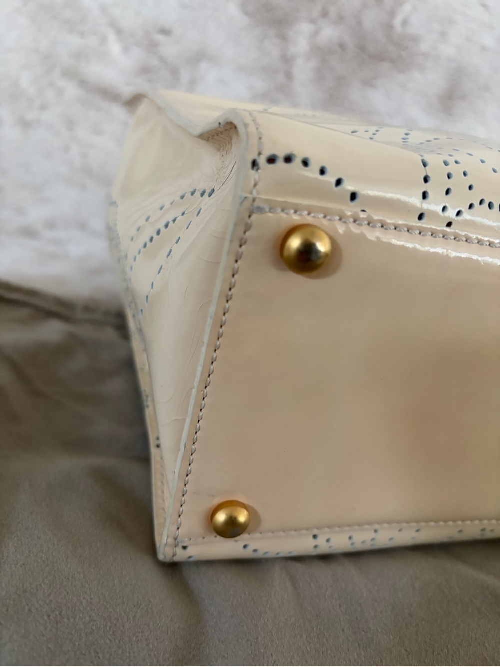 Chanel Small Beige Patent Leather Floral Perforated Tote - Picture 7 of 16